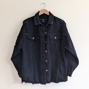 FOREVER 21 Black Oversized Distressed Denim Jacket